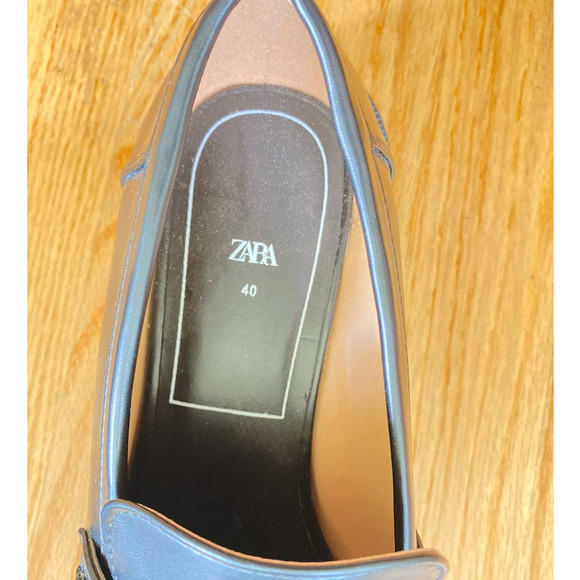 NEW NO Tags/Box Zara Black Chunky Lug Heel Loafers Moccasins Shoes 9W/M7 - Picture 3 of 8